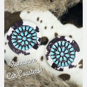 NEW Two Piece Concho Stoneware Southwestern Car Coaster Set